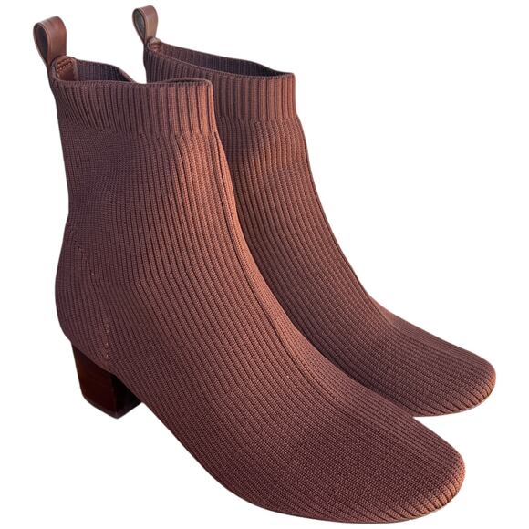 Joie x Revolve Neely Women's Sz 7.5 Knit Block Heel Ribbed Brown Bootie Pull On - Picture 7 of 11